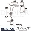 Bristan Hourglass Basin Mixer Clicker Waste Tap Dimensions
